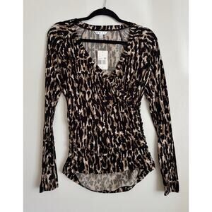 Brown and Black Cabi Animal Print Wrap Long Sleeve Top M